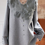Early autumn stylish casual lace paneled sweatshirt - liwisi
