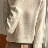 Early autumn lace trim turtleneck base sweater - liwisi
