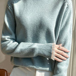 Early autumn lace trim turtleneck base sweater - liwisi