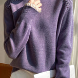 Early autumn lace trim turtleneck base sweater - liwisi