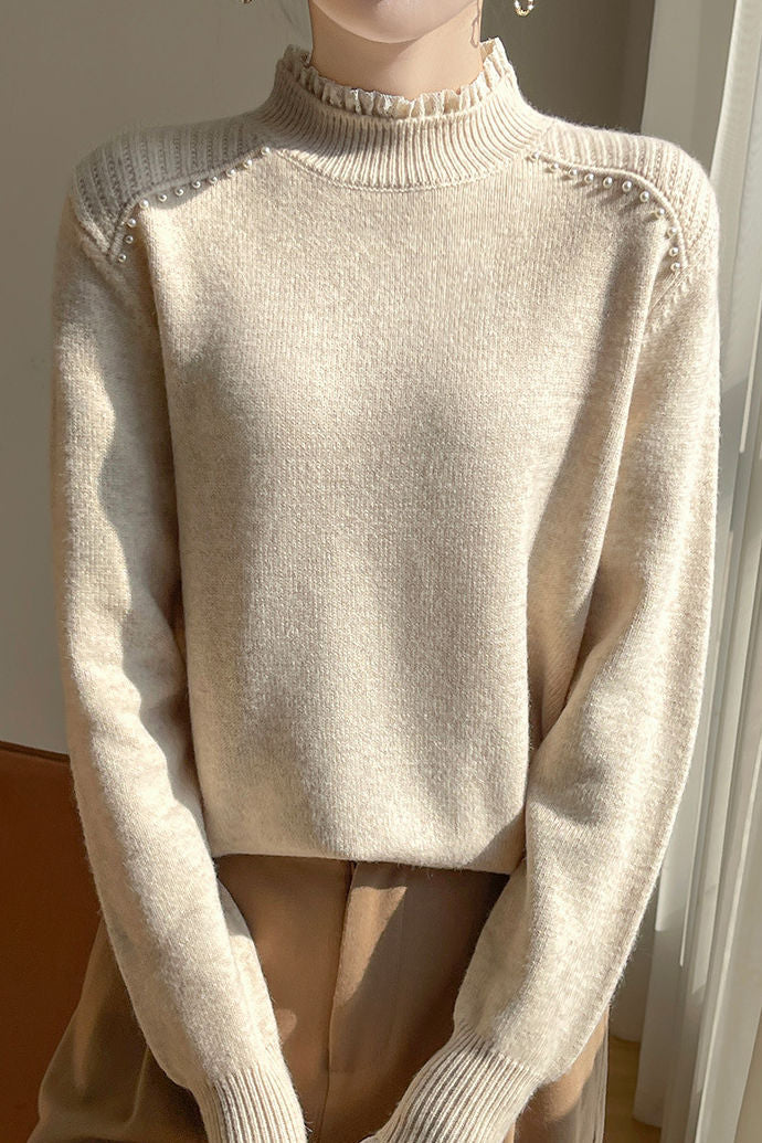 Early autumn lace trim turtleneck base sweater - liwisi