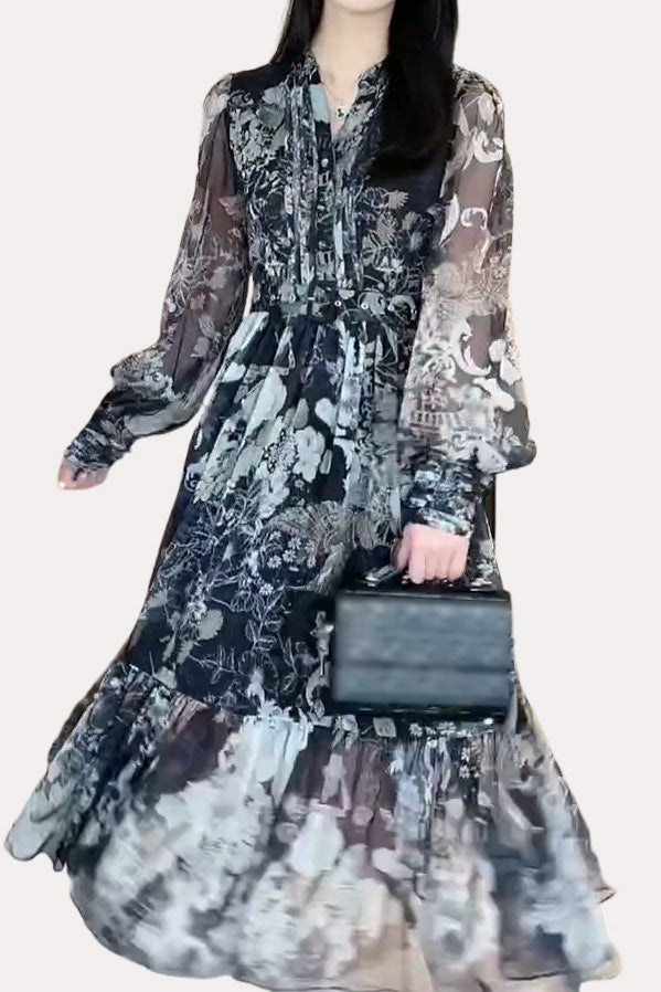 Elegant Retro Floral Dress - liwisi