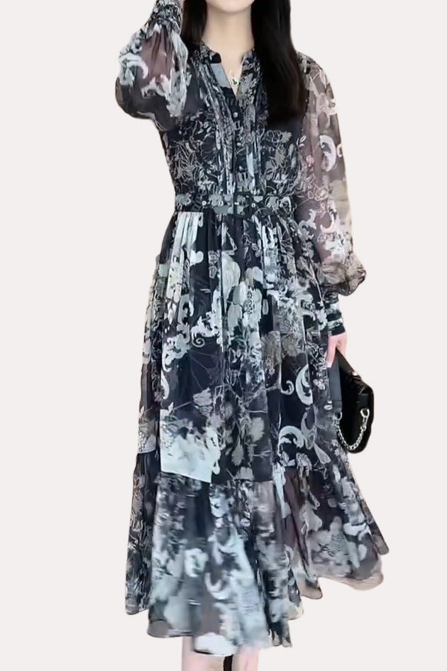 Elegant Retro Floral Dress - liwisi