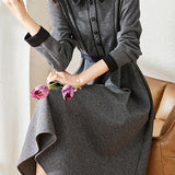 Elegant Early Autumn Retro Color-block Dress - liwisi