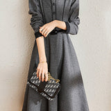 Elegant Early Autumn Retro Color-block Dress - liwisi