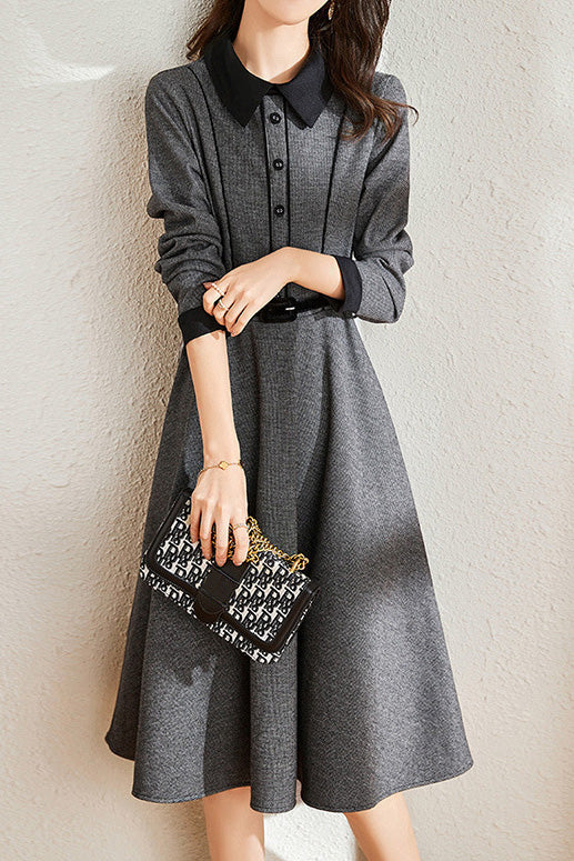 Elegant Early Autumn Retro Color-block Dress - liwisi