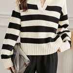 Stylish Simple V-neck Striped Sweater - liwisi