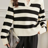 Stylish Simple V-neck Striped Sweater - liwisi