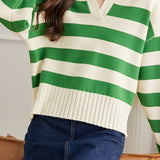 Stylish Simple V-neck Striped Sweater - liwisi