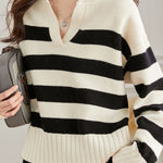 Stylish Simple V-neck Striped Sweater - liwisi