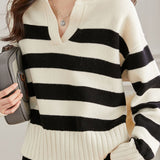 Stylish Simple V-neck Striped Sweater - liwisi