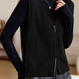 Casual Versatile Double-zipper V-neck Knit Vest