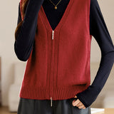 Casual Versatile Double-zipper V-neck Knit Vest