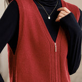 Casual Versatile Double-zipper V-neck Knit Vest
