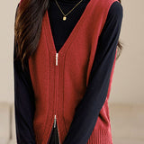Casual Versatile Double-zipper V-neck Knit Vest