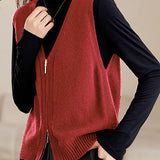 Casual Versatile Double-zipper V-neck Knit Vest