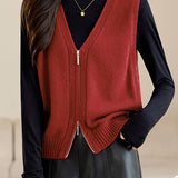 Casual Versatile Double-zipper V-neck Knit Vest
