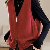 Casual Versatile Double-zipper V-neck Knit Vest