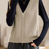 Casual Versatile Double-zipper V-neck Knit Vest