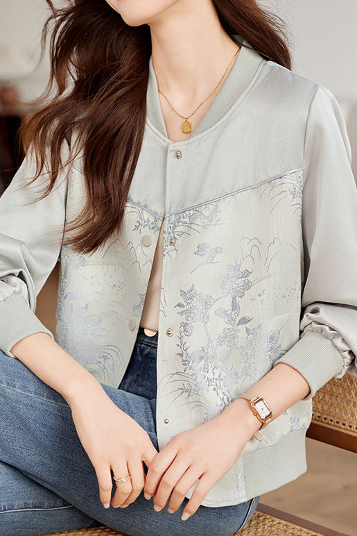 Fashionable Casual Paneled Jacquard Jacket - liwisi