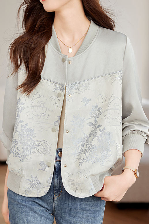 Fashionable Casual Paneled Jacquard Jacket - liwisi