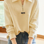 Casual Versatile Textured Polo-collar Pullover Sweatshirt - liwisi