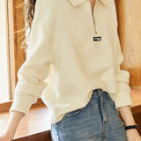 Casual Versatile Textured Polo-collar Pullover Sweatshirt - liwisi