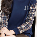 Early Autumn Stylish Checkered Paneled Sweatshirt - liwisi
