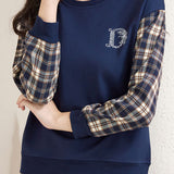 Early Autumn Stylish Checkered Paneled Sweatshirt - liwisi