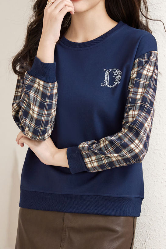 Early Autumn Stylish Checkered Paneled Sweatshirt - liwisi