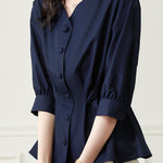 Elegant Office Seven-Sleeve Waist-Slimming Pleated Shirt - liwisi