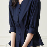 Elegant Office Seven-Sleeve Waist-Slimming Pleated Shirt - liwisi