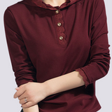 Casual Lace Long-Sleeve Edge Hooded T-Shirt - liwisi