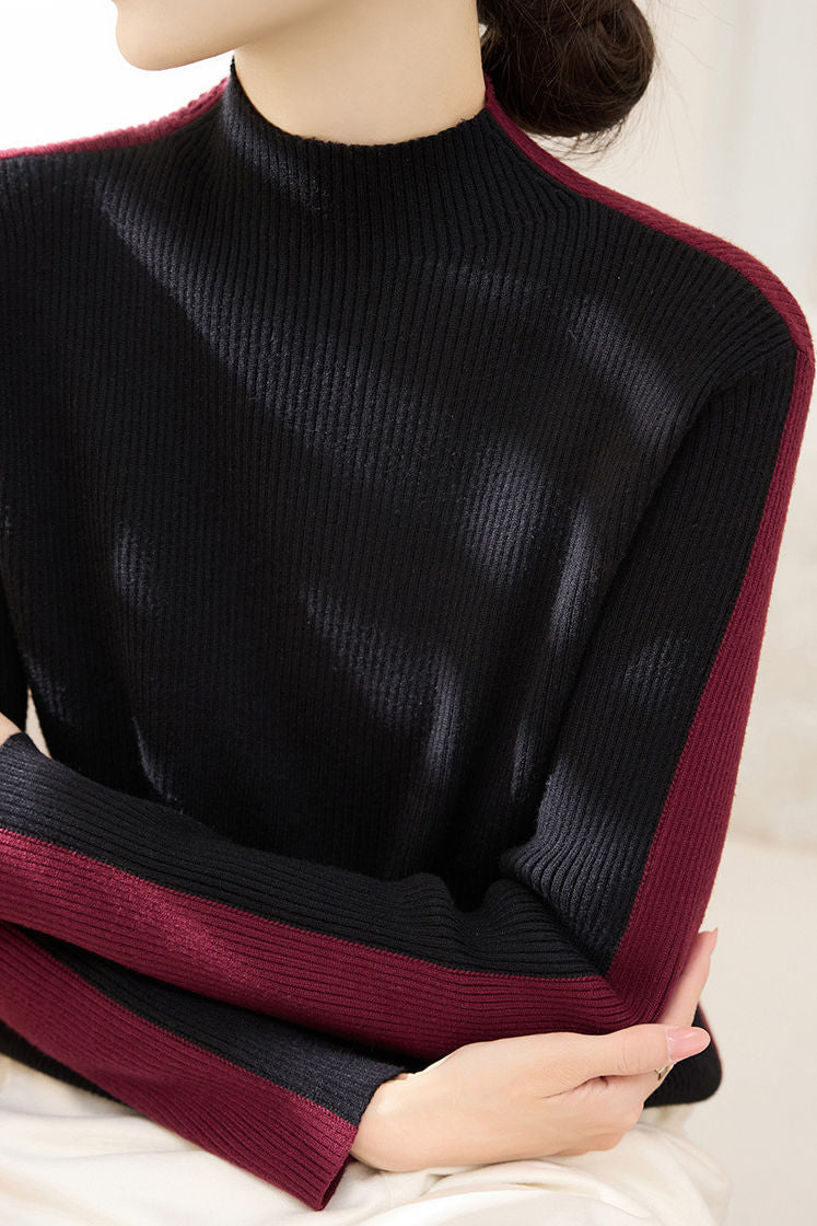 Early Autumn Color-Block Long-Sleeve Knit Top - liwisi