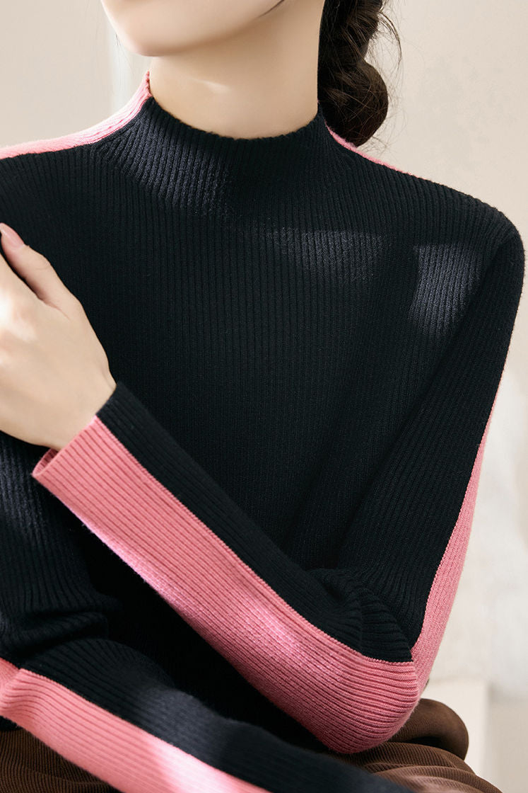 Early Autumn Color-Block Long-Sleeve Knit Top - liwisi