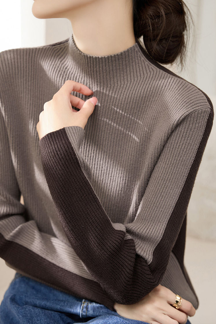 Early Autumn Color-Block Long-Sleeve Knit Top - liwisi