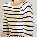 Unique Black and White Striped Long-Sleeve Knit Top - liwisi