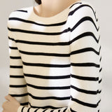 Unique Black and White Striped Long-Sleeve Knit Top - liwisi