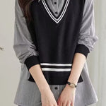 Early Autumn Casual Fake Two-Piece Spliced Shirt - liwisi