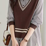 Early Autumn Casual Fake Two-Piece Spliced Shirt - liwisi