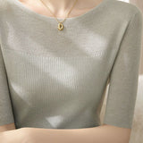 Early Autumn Stylish Five-Quarter Sleeve Knit Top - liwisi