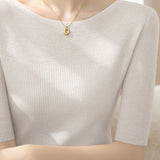 Early Autumn Stylish Five-Quarter Sleeve Knit Top - liwisi