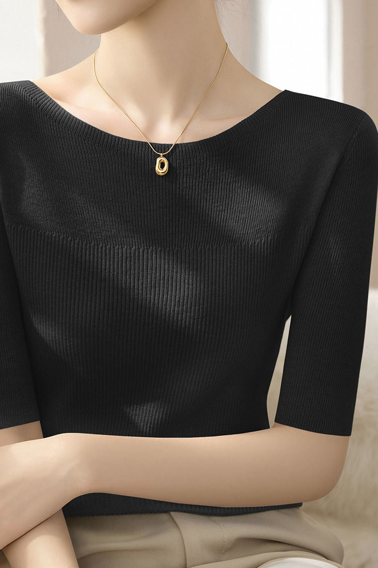 Early Autumn Stylish Five-Quarter Sleeve Knit Top - liwisi