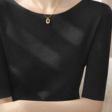 Early Autumn Stylish Five-Quarter Sleeve Knit Top - liwisi