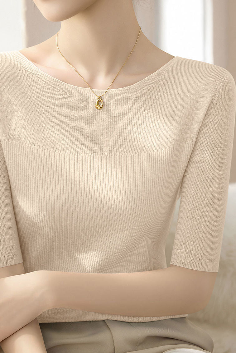 Early Autumn Stylish Five-Quarter Sleeve Knit Top - liwisi