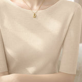Early Autumn Stylish Five-Quarter Sleeve Knit Top - liwisi