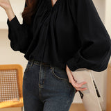 Early Autumn Stylish Ruched V-Neck Shirt - liwisi