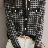 Early Autumn Plaid Textured Knit Cardigan - liwisi