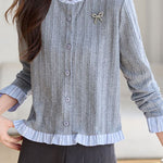 Early Autumn Striped Ruffled Knit Top - liwisi