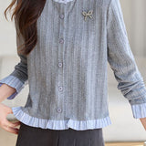 Early Autumn Striped Ruffled Knit Top - liwisi